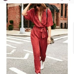 Urban Outfitters Red Silky Bezel Jumpsuit
